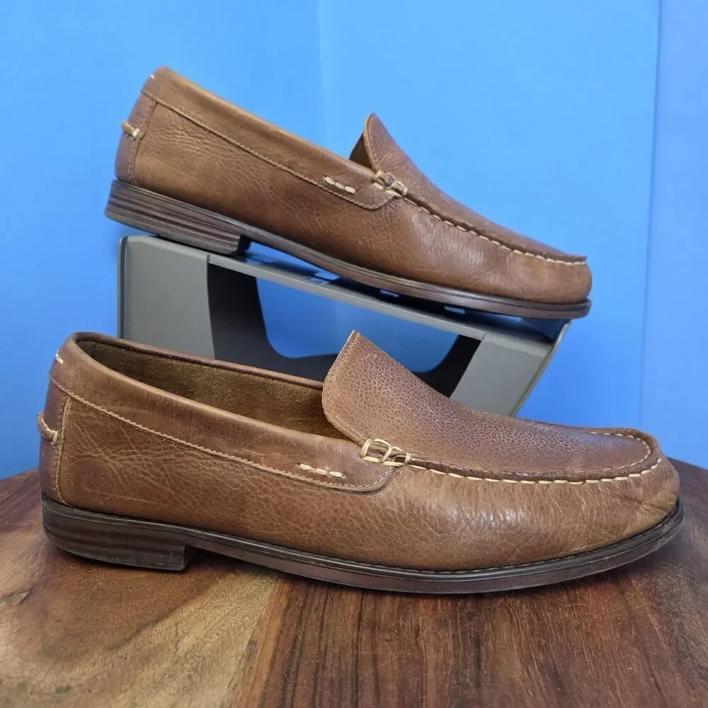 G.H. Bass Abner Moc-Toe Loafers Men's 9M Brown Pebbled Leather Classic Slip-On